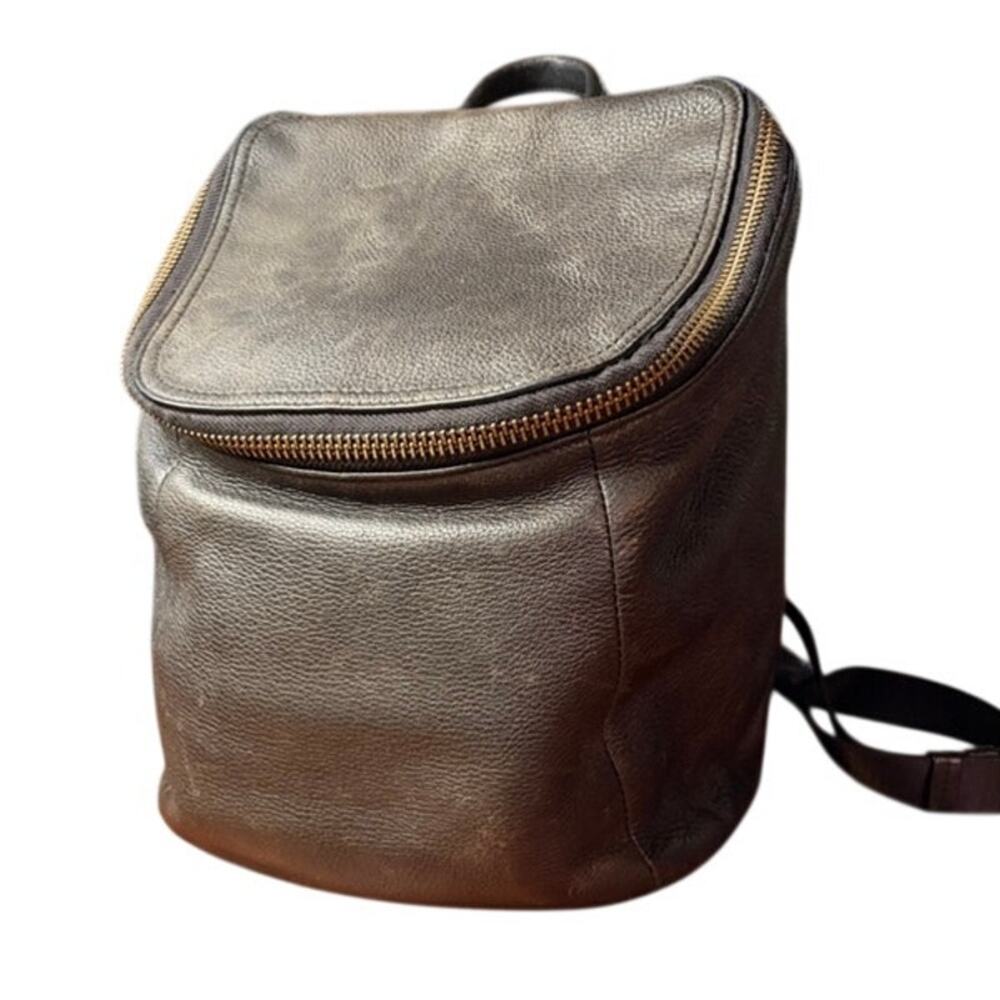 TUMI Black Pebbled Leather Backpack Travel Bag Brass Zip Padded Straps Tracer